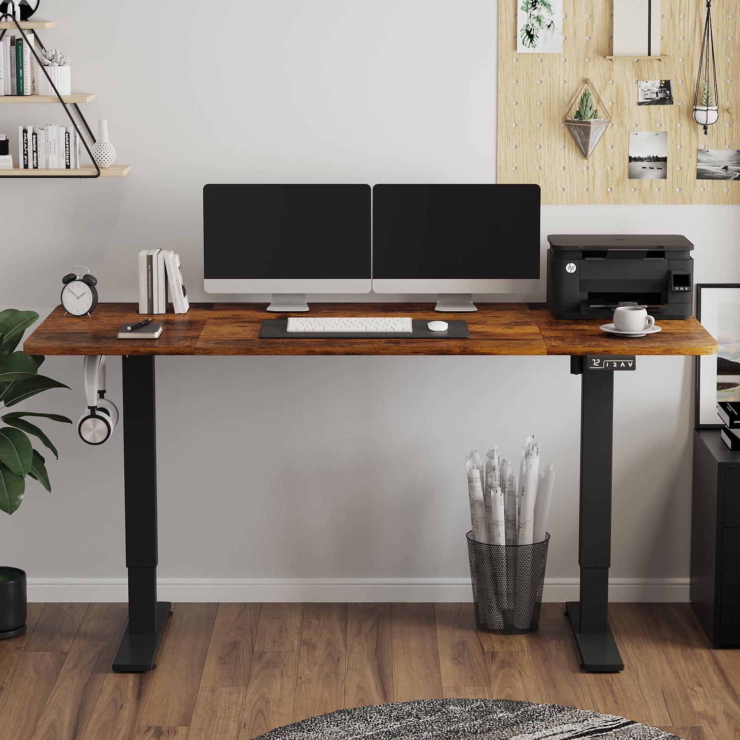Furmax 63" x 24" Home Office Electric Height Adjustable Standing Desk,Brwon