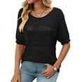 thumbnail image 2 of Womens Short Sleeve Sweaters Summer Round Neck Pullover Sweater Crochet Tops Black XL, 2 of 9