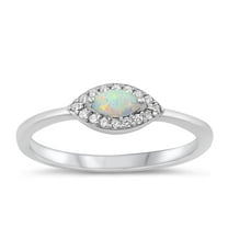 CHOOSE YOUR COLOR Clear CZ White Simulated Opal Ring .925 Sterling Silver Eye Band Female Size 6