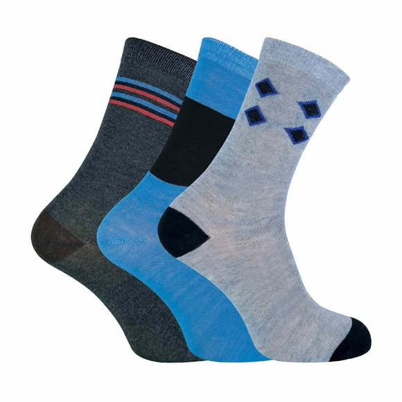 6 Pack Mens Patterned Blue Argyle Striped Cotton Socks in a Gift Box
