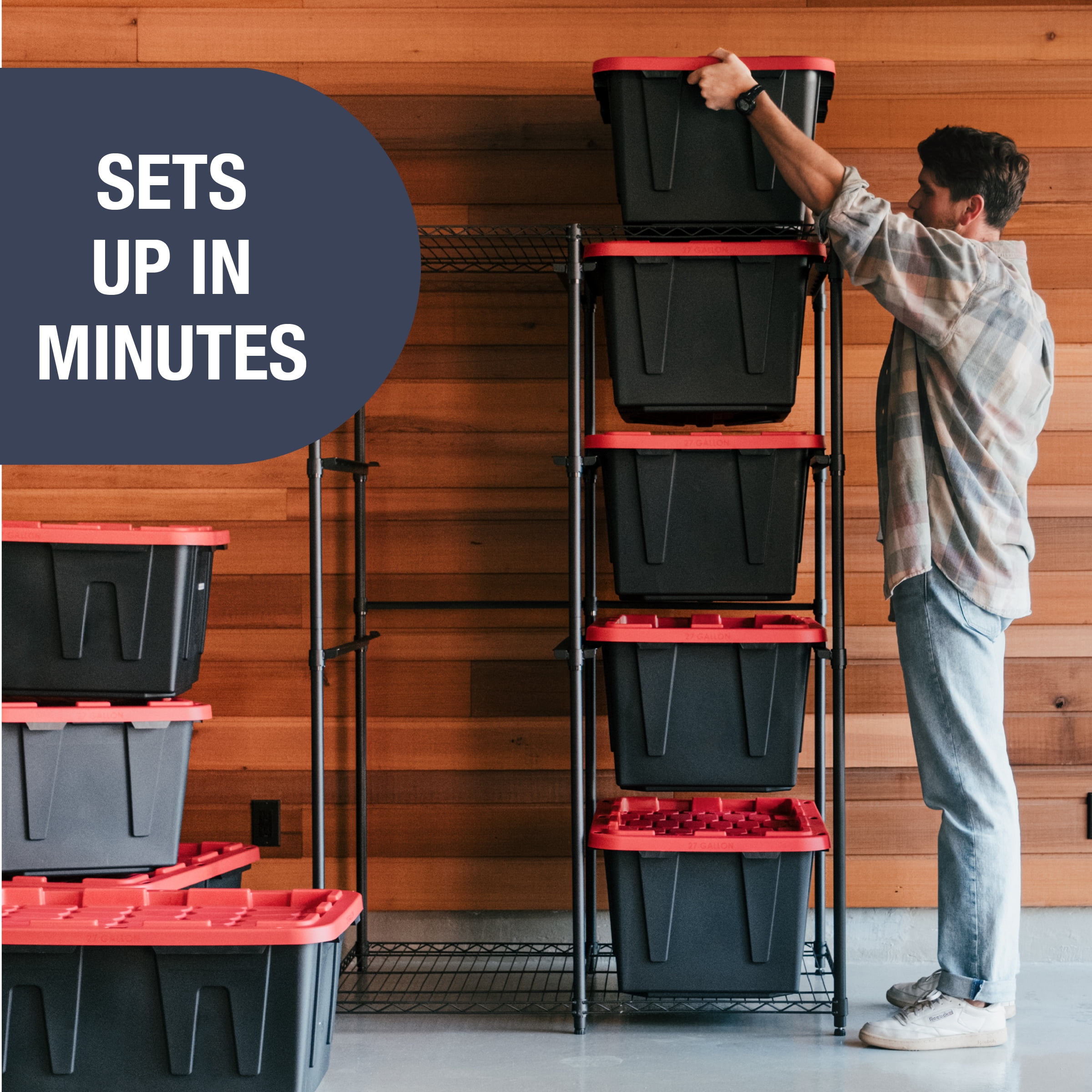 CleverMade Double Tote Tower 10-Tier Storage Rack for 27-Gallon Totes, Heavy-Duty Organizer for Garage, Pantry, or Laundry Room