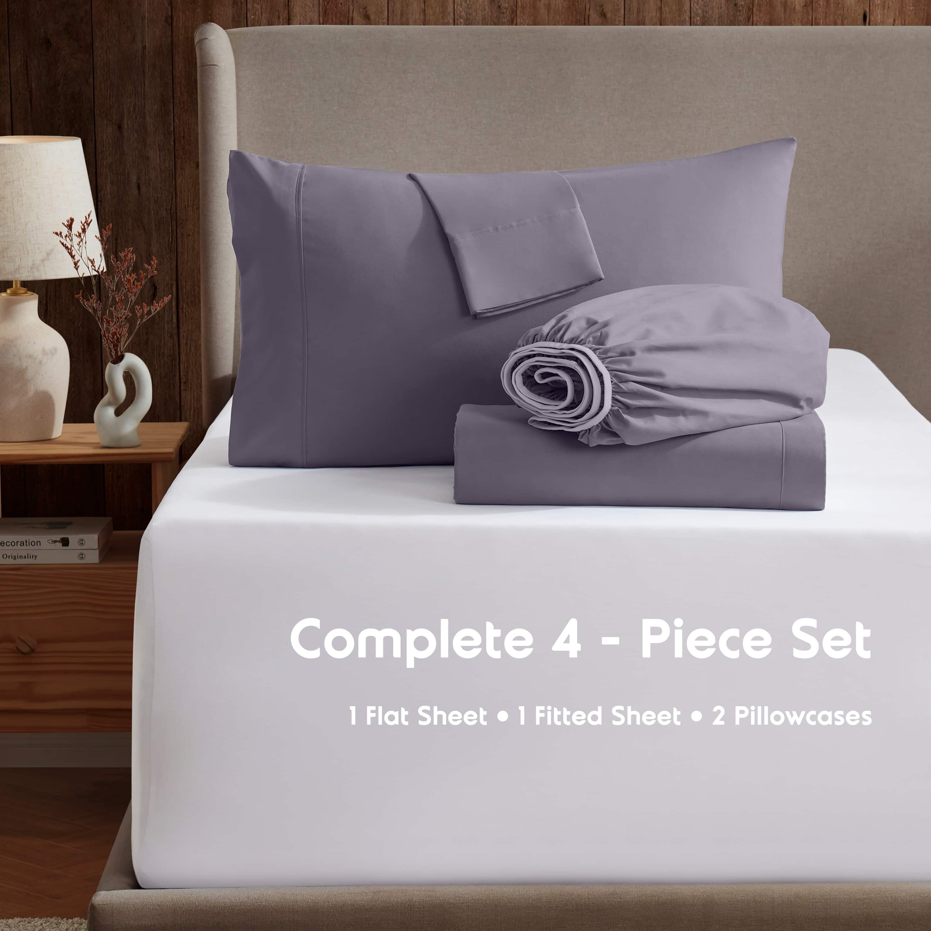 LammaLoe Extra Deep Pocket King Sheets Set, 4 Piece, Fits 18"-24" Mattress, Breathable & Extra Soft Bed Sheets, Grayish Purple