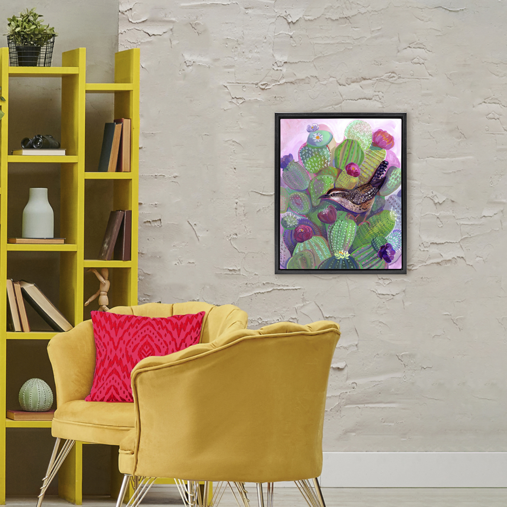 Desert Day Dream Bird Black Framed Floater Canvas Wall Art, design by Ashley Davis