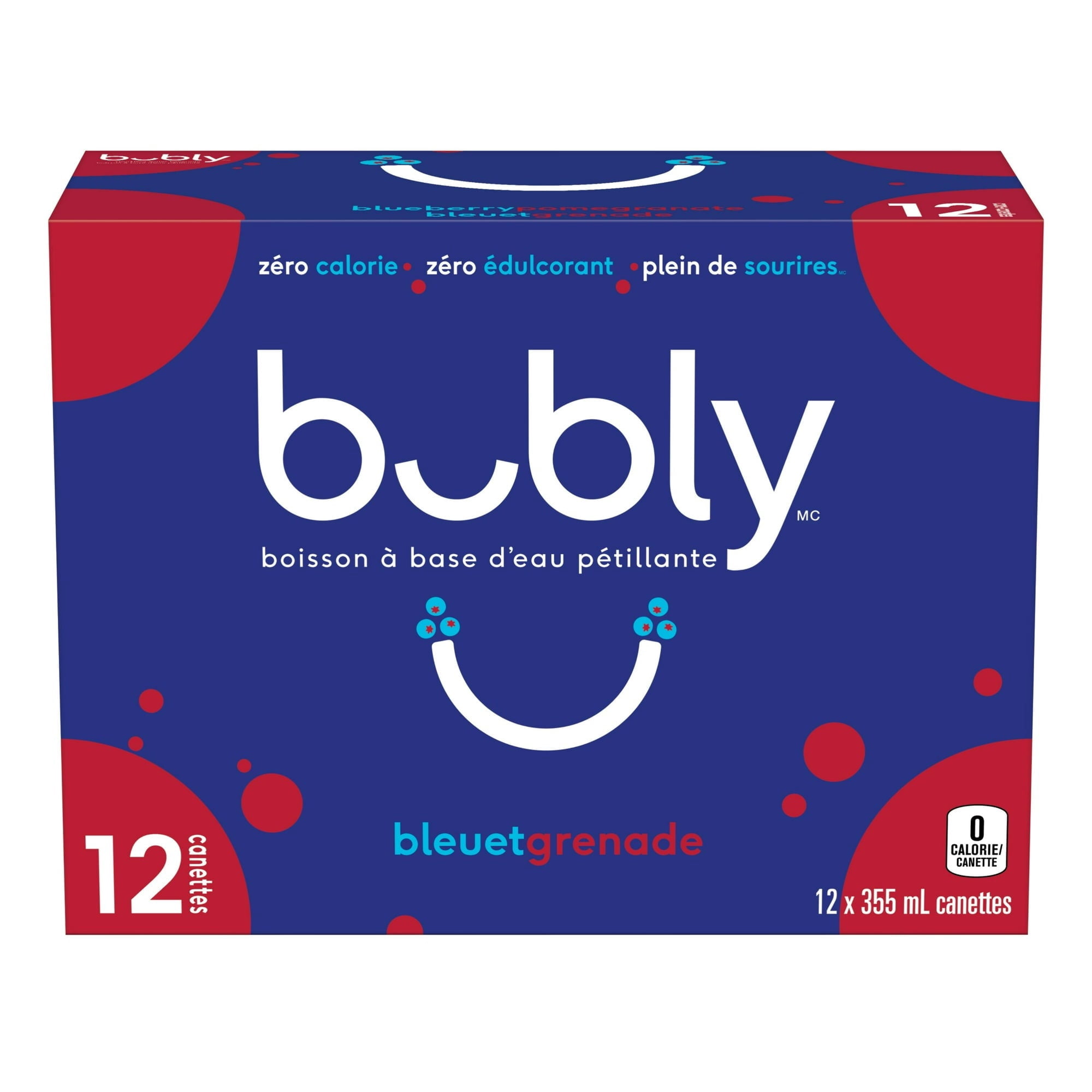 Bubly Blueberry Pomegranate Sparkling Water Beverage, 12x355ml cans, 4.26L/144 oz