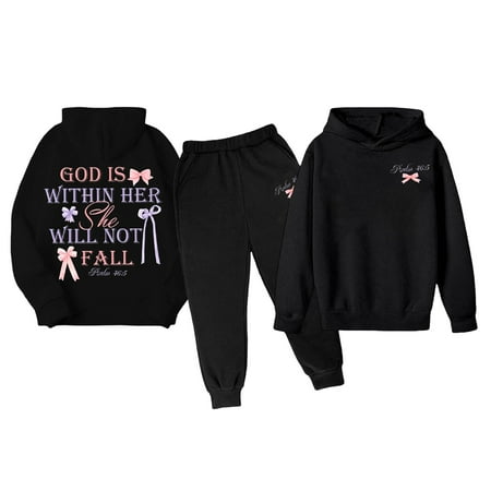 ANINEO Boys Hooded Tracksuit Casual Jogger Outfit Sets With Graphic Print Long Sleeve Pullover And Pants Soft Playwear For Kids Relaxed Fit Child Clothing Sets