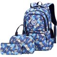 thumbnail image 1 of Waterproof School Backpack Set Fits 14" Laptop Backpack Daypack College School Bookbag with Lunch Box and Pencil Case (Geometric Printed，Purple), 1 of 8