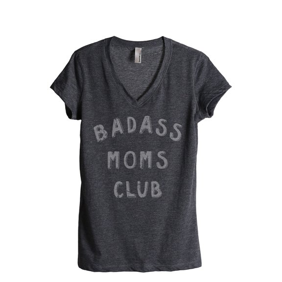 Badass MOMS Club Women's Fashion Relaxed V-Neck T-Shirt Tee Charcoal Grey Small
