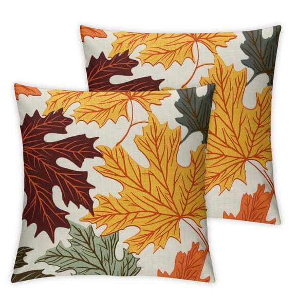 Heduofu Autumn Decorations Fall Outdoor Throw Pillow Covers Décor Maple Leaves Farmhouse Cushion Cases Set of 2 for Home Couch Sofa Patio - Maple Leaves White