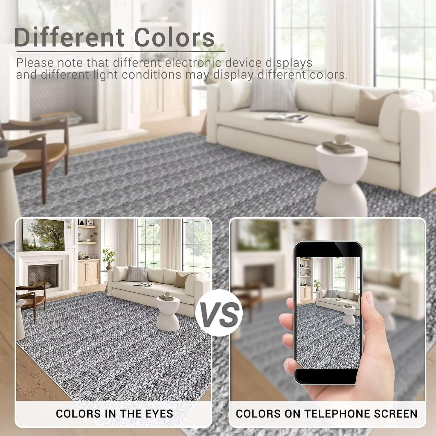 Hasoo Area Rug 10' x 13' Rugs for Living Room Chic Imitation Braided Print Soft Velvet Rug Non Slip Carpet for Bedroom, Dark Gray