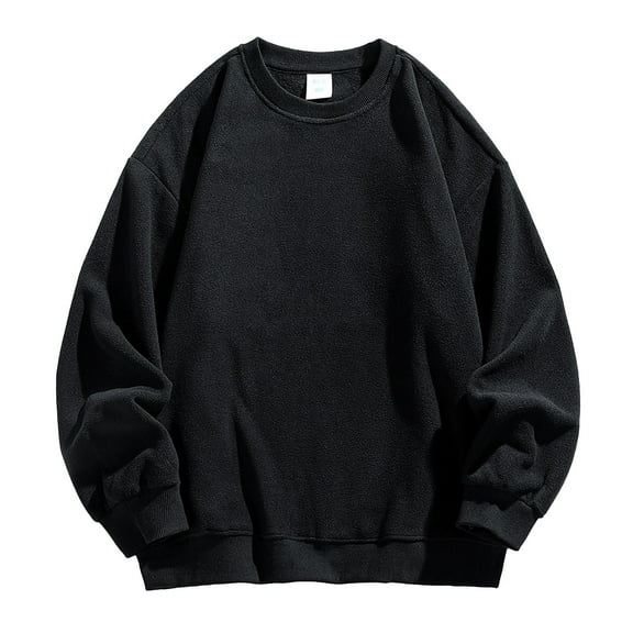 T Shirts for Men Long Sleeve Round Neck Top Solid Color Fleece Sweatshirt Casual Loose Long Sleeved Shirt