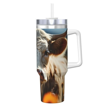 

Cauagu Sunflower Cow In Flower Field Print Stainless Steel Vacuum Insulated Tumbler 40oz Water Bottle with Handle & Flip Straw Reusable Travel Coffee Mug for Women & Men