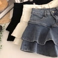 thumbnail image 5 of KAUOD Girls Denim Mini Skirt Ruffle 𝗧iered Layer Jean Skirts Stretchy Cute High Waist Zipper Skirts Y2K Dance Skirt, 5 of 9