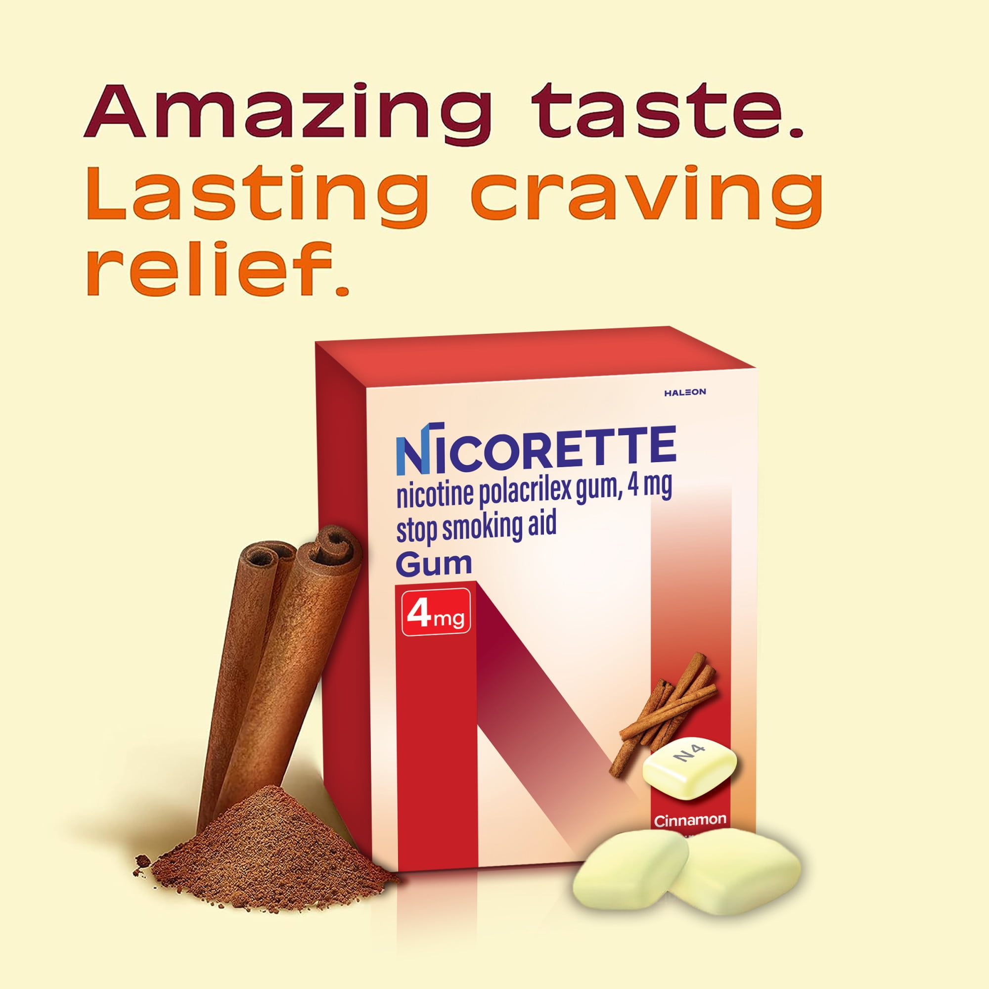 Nicorette Nicotine Gum, Stop Smoking Aids, 4 Mg, Cinnamon Surge, 20 Count
