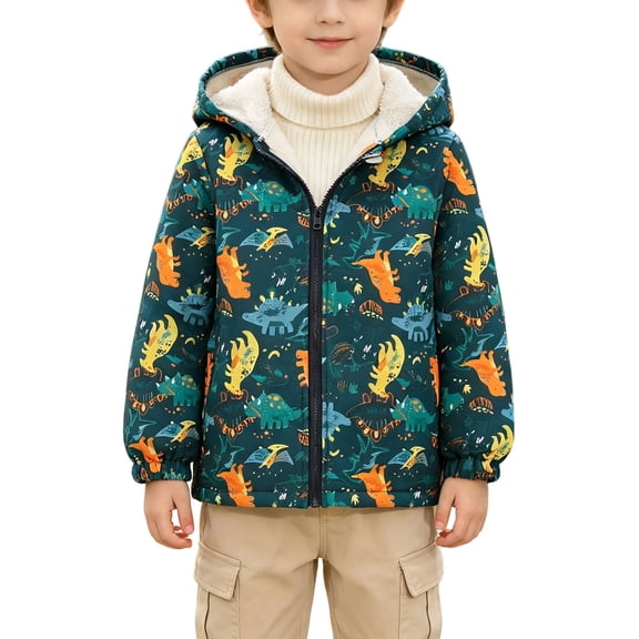 LIBRCLO Kids Boys Jackets Dinosaur Graphic Outerwear Windproof Warm Fleece Jackets Fall Winter Coats Size 3 Years