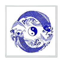 Designart 'Blue Chinoiserie Koi Fish II' Traditional Framed Canvas Wall Art Print