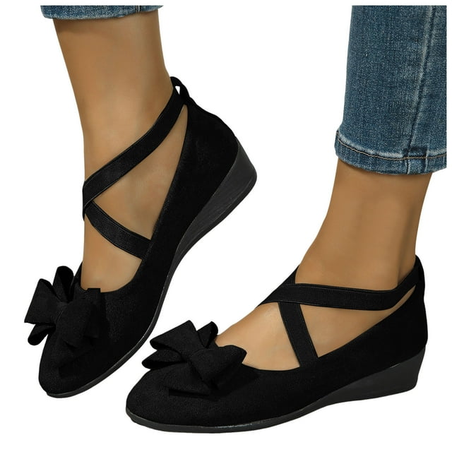 Chaussures Habillées à Talons Compensés pour Femmes Mode Suède Nœud Automne Ballerines à Brides Escarpins Habillés
