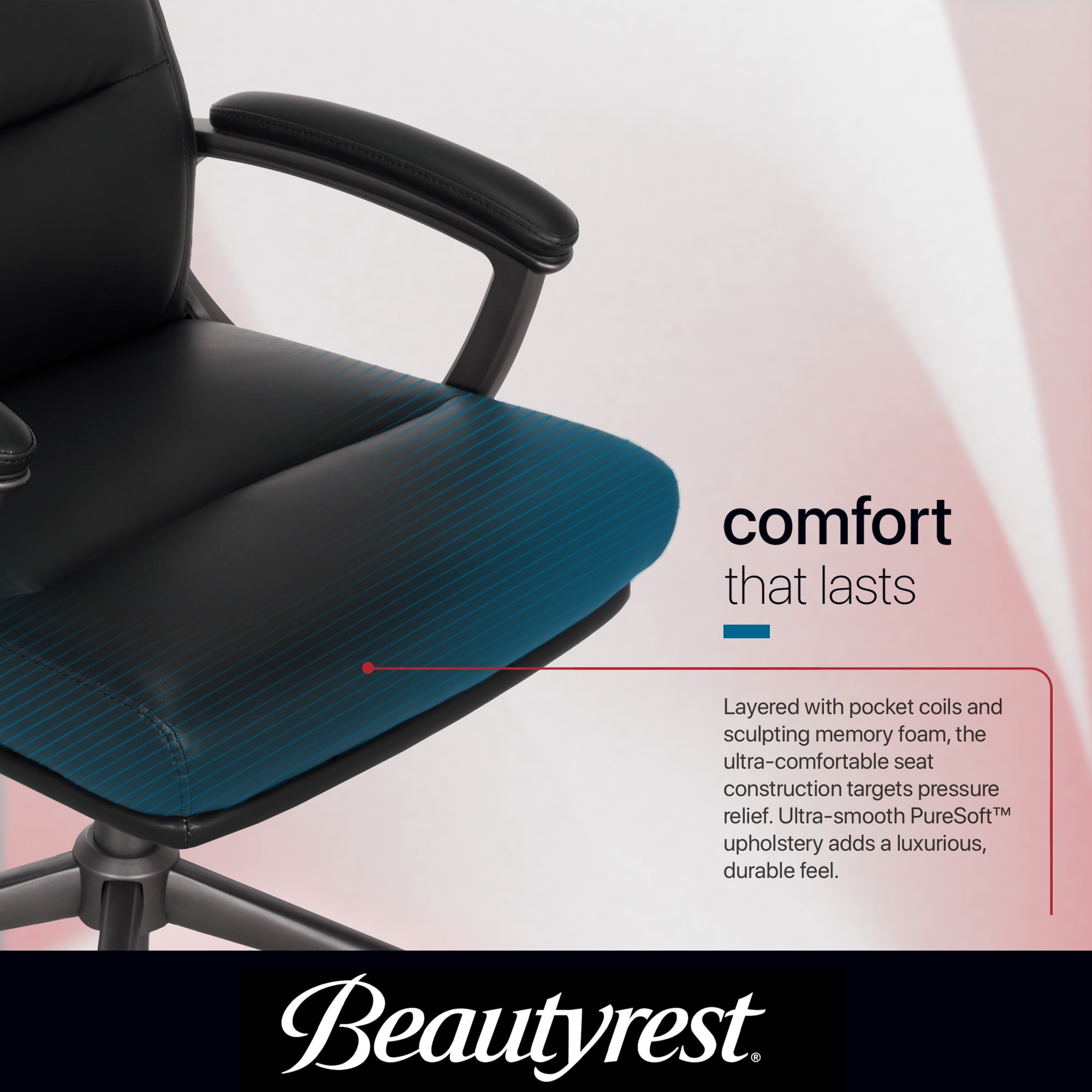 Beautyrest Amara Ergonomic Manager Office Chair with Padded Armrest for Teens Adults, Black