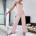 thumbnail image 4 of Delliss Women's Summer Halter Satin Sleeveless Loungewear Pajamas Top And Long Pant Silk Fashion Pj Set, 4 of 6
