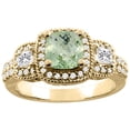 thumbnail image 1 of 10K Yellow Gold Natural Green Amethyst Ring Cushion 6x6 mm Diamond Accent, size 9.5, 1 of 2
