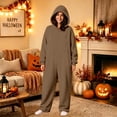 thumbnail image 6 of ZHOGXU Hooded Jumpsuits Unisex Zipper Front Bodysuit Cozy Lightweight Hoodie Rompers Loungewear,Brown,S, 6 of 8