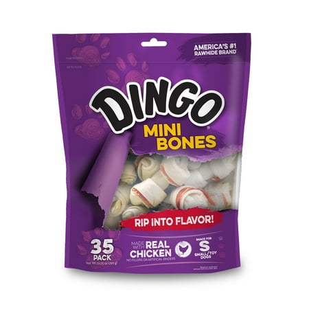 Dingo Mini Bones - Dingo Mini Bones, Rawhide for Small or Toy Dogs, Made w/Real Chicken (35 Count)