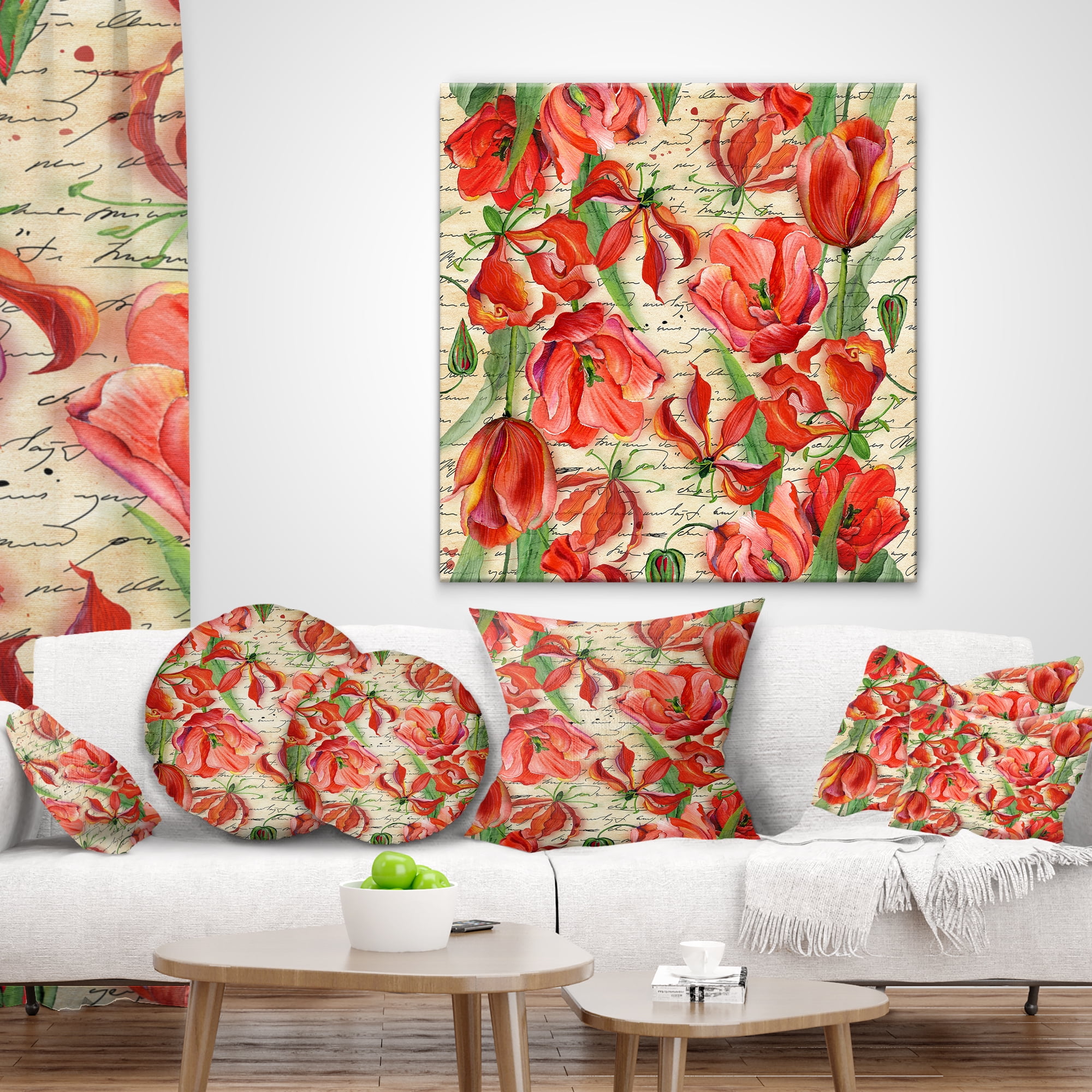 Designart 12" x 20" Red Polyester Throw Pillow