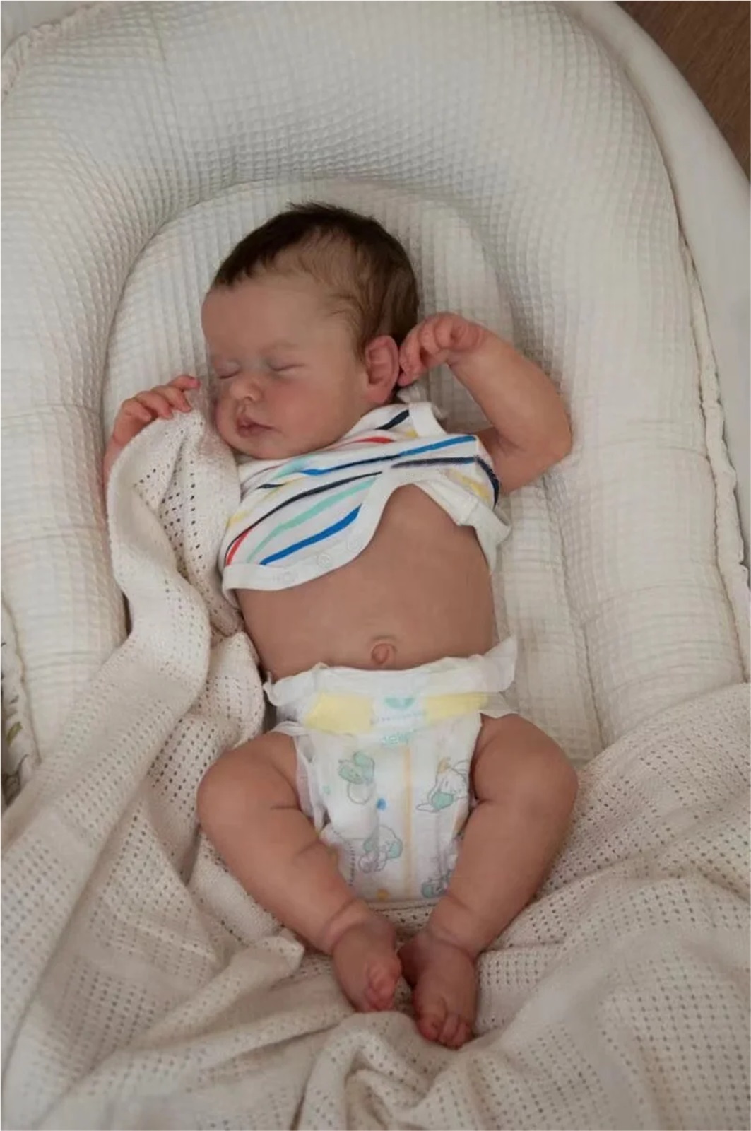 GloTide 20inch/50cm Full Body Closed Eyes Loulou Reborn Baby Doll With Rooted Hair Lifelike Newborn Baby