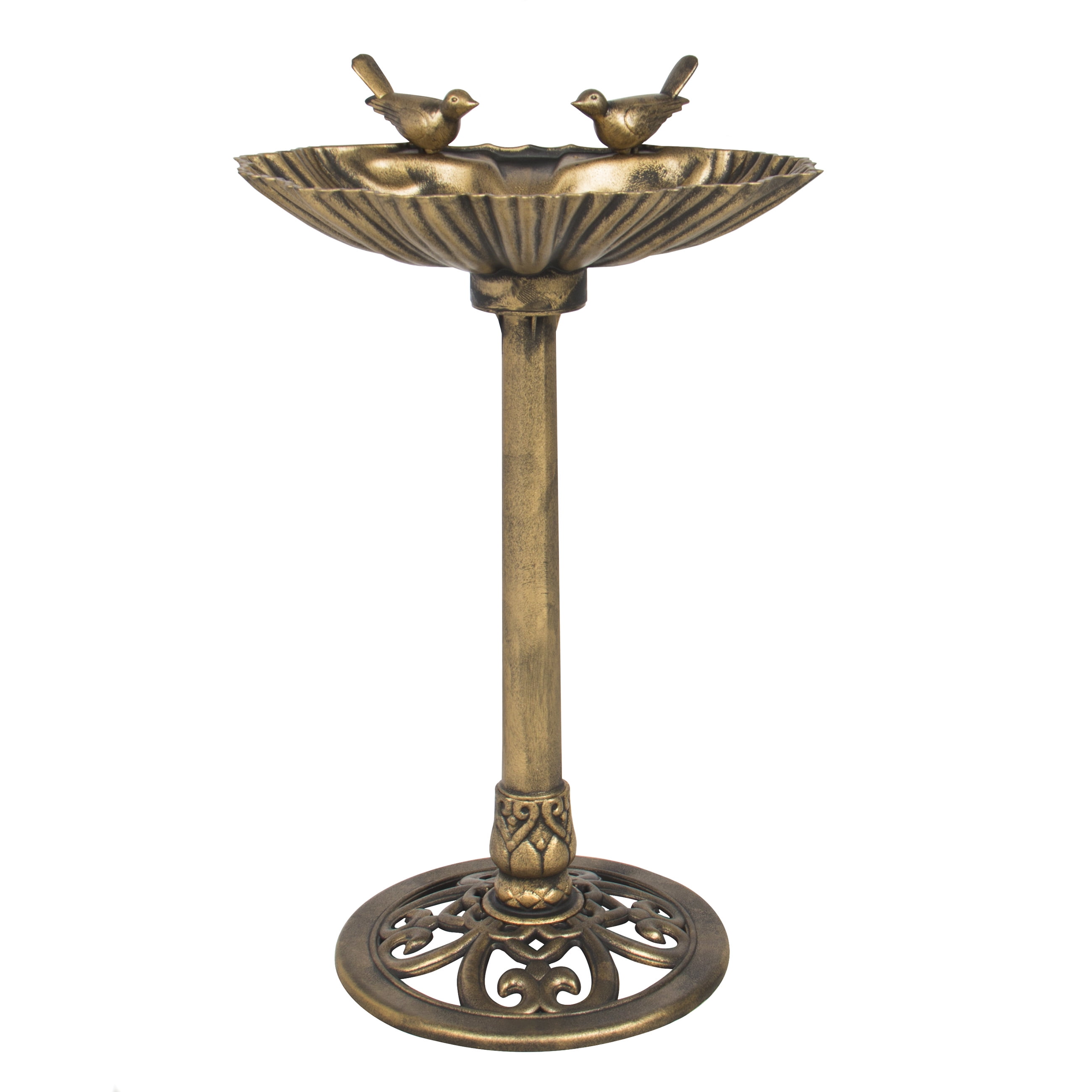 Best Choice Products Sparrow Couple Pedestal Birdbath w Scroll Accent Antique Gold by Best Choice Products