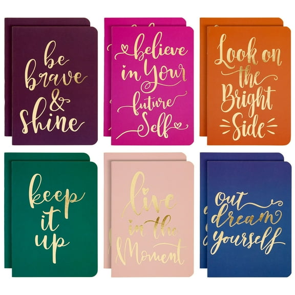 12-Pack of Inspirational Notebooks for Women, Writing, Motivation, Small Pocket Journals with 6 Gold Foil Designs, 56 Lined Pages for Diary, Doodling (4x5.6 In)