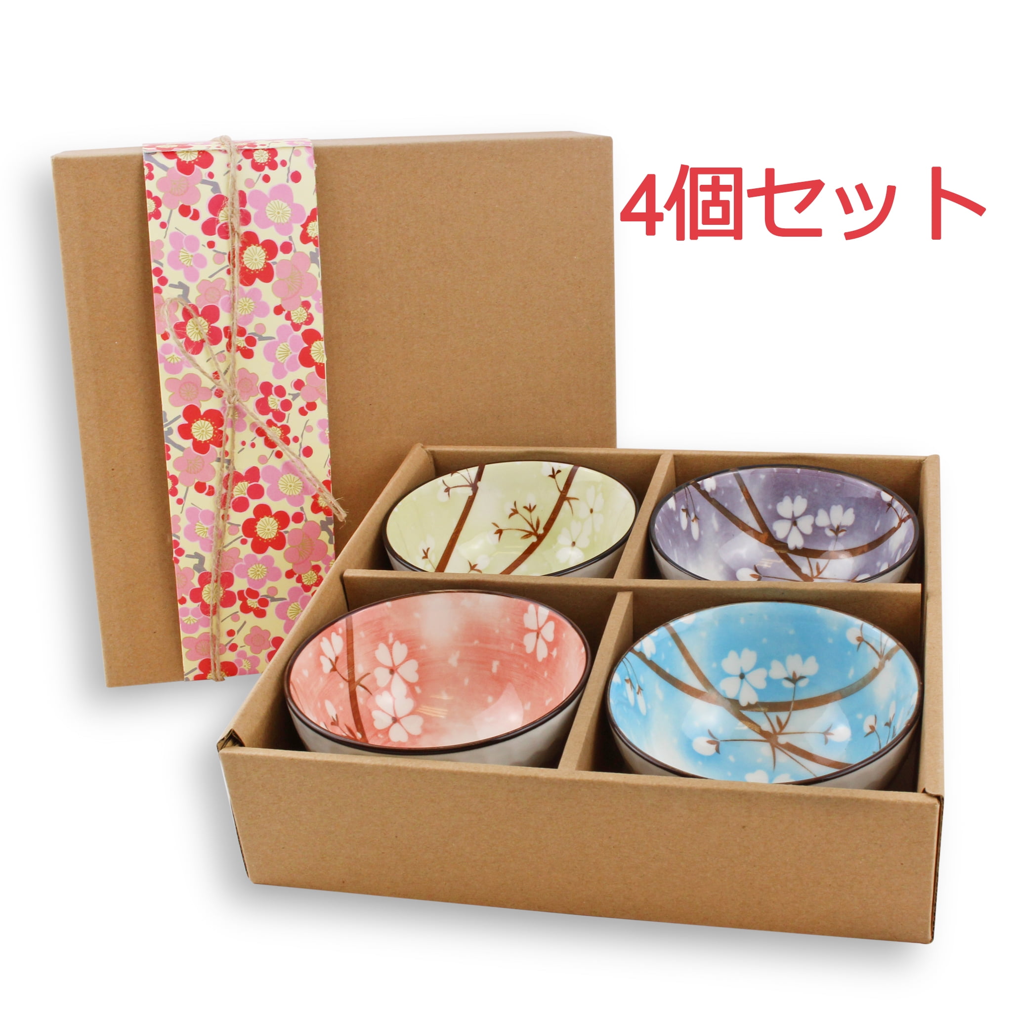 ラーメンボウル [Set of 4]Porcelain Sakura Floral Colorful JAPANESE Bowls W Gift Box F15754