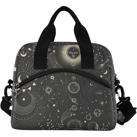 LIDUI-Moon And Stars Goth Insulated Lunch Bag Reusable Lunch Tote Bag Cooler Bag for Women Men Adult Lunch Box with Adjustable Shoulder Strap Leakproof Lunch Bag for Work School Picnic Camping