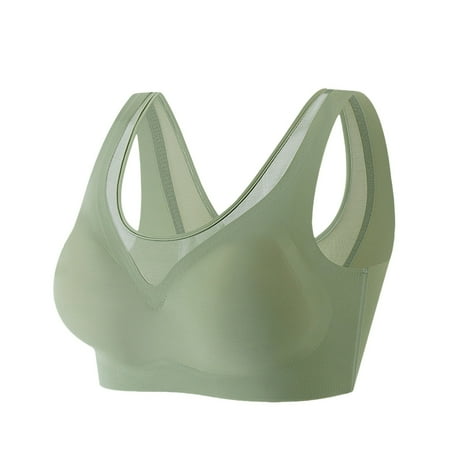 Clearance! SNOWSONG Push up Bra  Women s Thin Breathable Non Marking Back Without Ring Fixed Cup Solid Color Mesh Splicing Tank Top Bra Underwear  1PC Bra Green XL