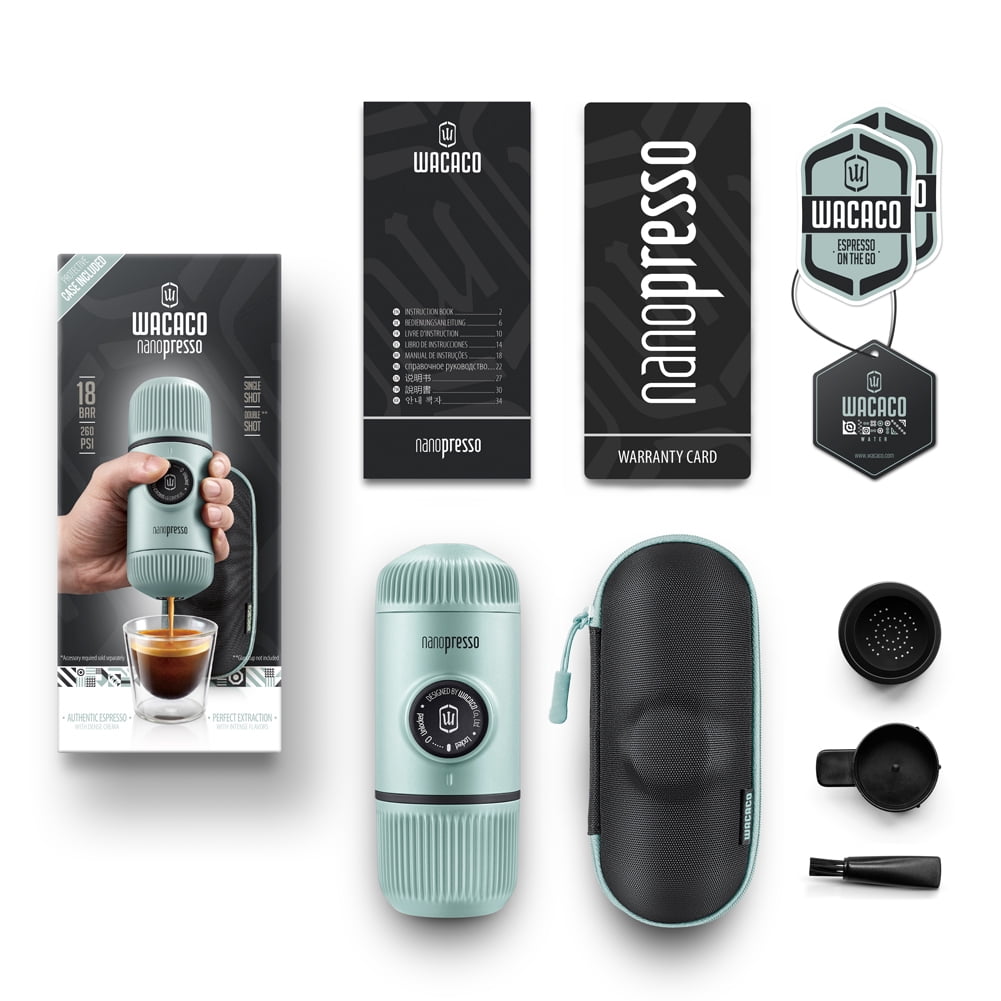 Wacaco Nanopresso Portable Espresso Maker with Protective Case-Outdoor Coffee Machine, Perfect for Camping, Travel and Office,vNew Elements Arctic Blue