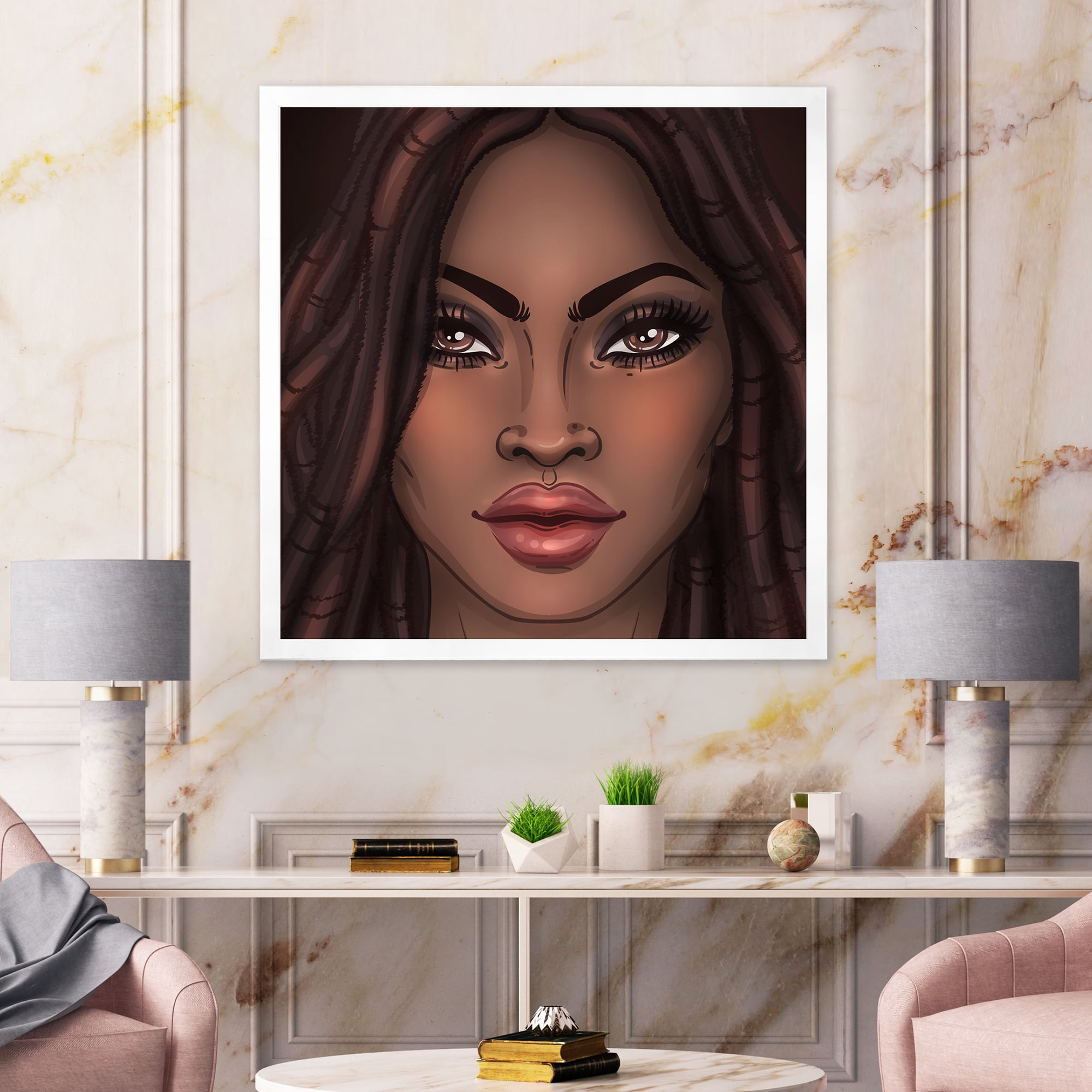 Designart 'Portrait of Afro American Woman I' Modern Framed Art Print