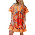 thumbnail image 2 of Siilsaa Maxi Dress for Women Women's Summer Casual Loose Short Sleeve Long T Shirt Dress Split Maxi Beach Sundress Travel Vacation Outfits Orange,L, 2 of 5