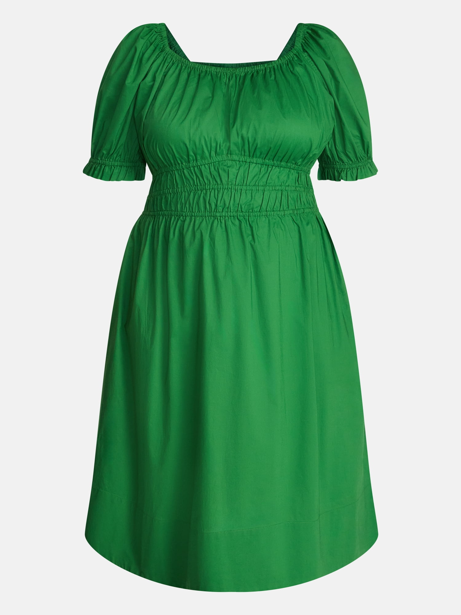 Terra & Sky Women's Plus Smocked Cotton Midi Dress with Short Puff Sleeves, Sizes- 0X-5X