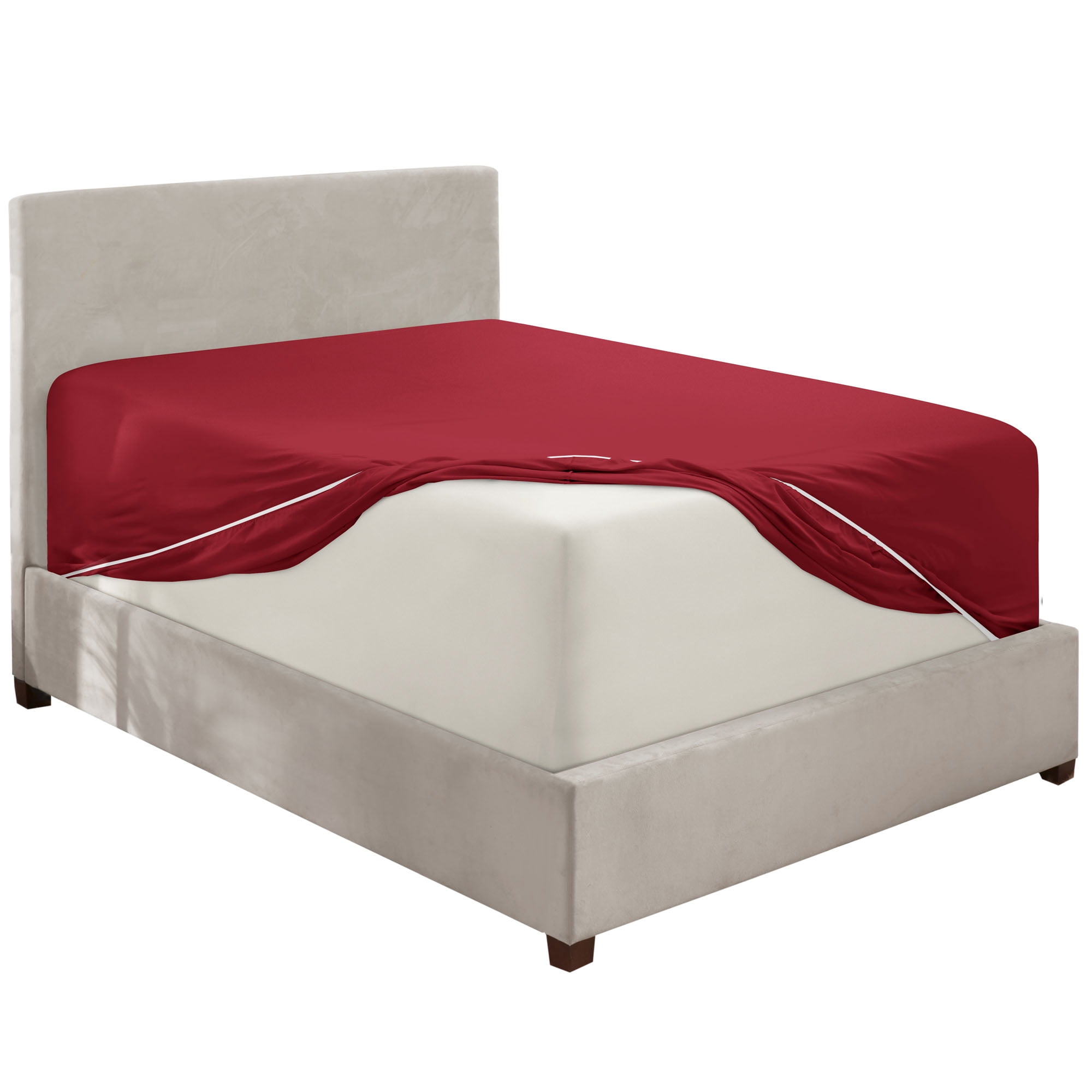 Clara Clark 1800 Microfiber Collection 18" - 21" Extra Deep Pocket Fitted Sheet, King Size, Burgundy Red