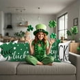 thumbnail image 4 of St Patrick's Day Throw Pillow Covers 18x18 Set of 4,Green Lucky Clover Decorative Pillow Cases for Bedroom Sofa Couch, 4 of 6