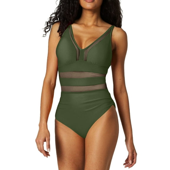 One Piece Swimsuit Tummy Control Bathing Suits for Women 2026 New Hot Mesh Swimsuit Mesh Hollow Solid Color Swimsuit Women