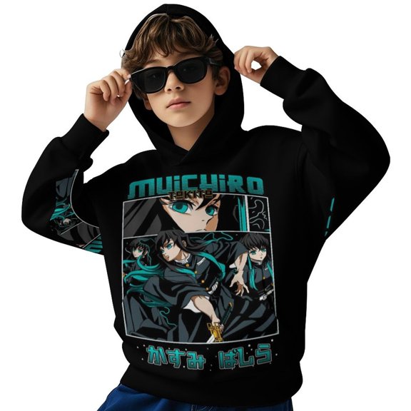 Demon Slayer Tokito Muichiro Kids Hoodie Cozy Hooded Sweatshirt Long Sleeve Sweater Tops Pullover Hoodies Boys Girls 6-8Y