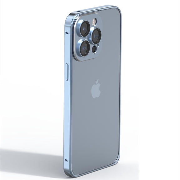 ELEHOLD Luxury Plating Clear Case for iPhone 14 Pro 6.1 inch,Aluminum Alloy Frame Slim Thin with Camera Lens Protection Hard PC Back Anti-Scratch Protective Case,Blue