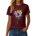 thumbnail image 5 of GEWSEY Womens Cute Make A Wish Dandelion Printed Tee Shirts Summer Cotton Vintage Graphic Tees Tops (Wine, S), 5 of 8