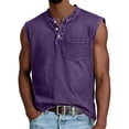 thumbnail image 2 of Yifymode Men's Summer Henley Tank Top Shirts Sleeveless Sports Vest, Retro Classic Button Henley T-Shirt,Purple XL, 2 of 4