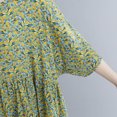thumbnail image 2 of Vestido vintage de lino y algodón para mujer, estampado floral, cuello redondo, media manga, 2 of 8