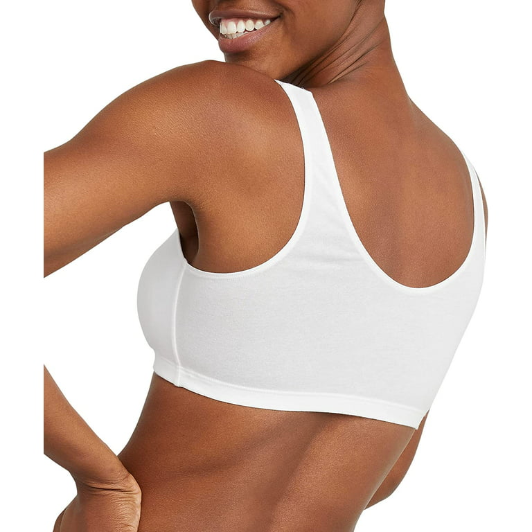 Hanes Women's Cotton Scoopneck Crop Sports Bralette, Low Impact, 3-Pack  White/White/White XL