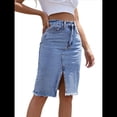thumbnail image 2 of Falda Vaquera Midi Ajustada con Cintura Alta, Abertura Frontal y Dobladillo Sin Rematar para Mujer Azul L, 2 of 10