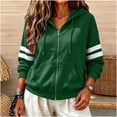 thumbnail image 2 of LUVDA Stripe Sleeve Zip Up Hoodie for Women Athletic Sweatshirt with Kangaroo Pocket Casual Loose Fit Top, 2 of 7