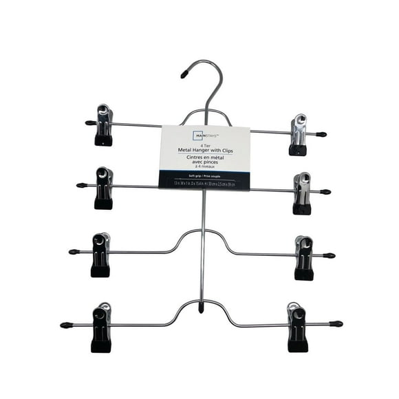 Mainstays, Multifunctional Metal Pants / Skirts Hangers with Adjustable Clips, black, 4 Tier Metal Hanger with Clips