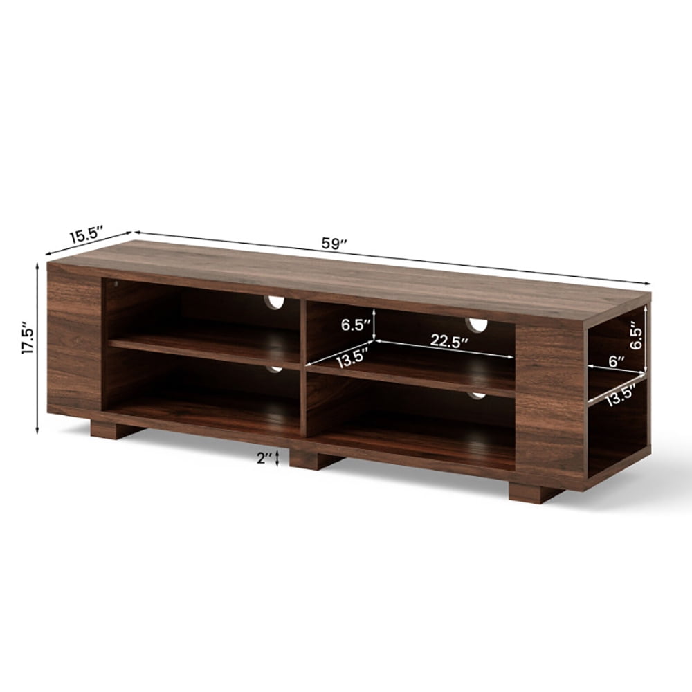 Finihen TV Stand, TV Cabinet, 59 Inch Console Storage Entertainment Media Wood TV Stand, Media Entertainment Center with Storage, for Living Room, Bedroom, Walnut