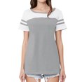 thumbnail image 3 of Women Stripe Splice Short Sleeve Crew Neck Shirt, 3 of 6